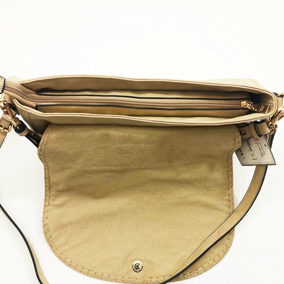 Jen & Co Jess Vegan Stitched Shoulder Bag Faux Suede Tan 15x11x3.5 inches - Picture 8 of 10